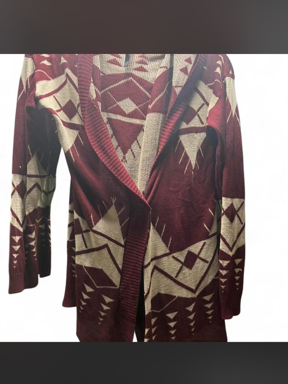 Forever 21 Burgundy and Cream Aztec Open Cardigan